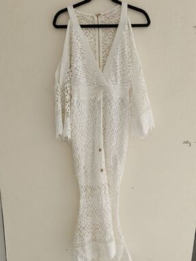 L'ATISTE White Crochet Overlay Dress